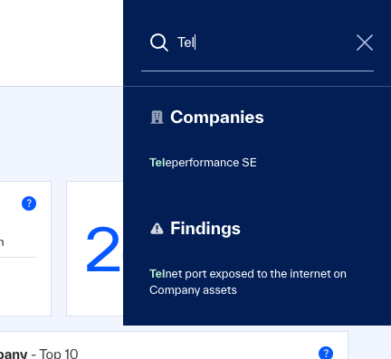 A screenshot of search with matching objects