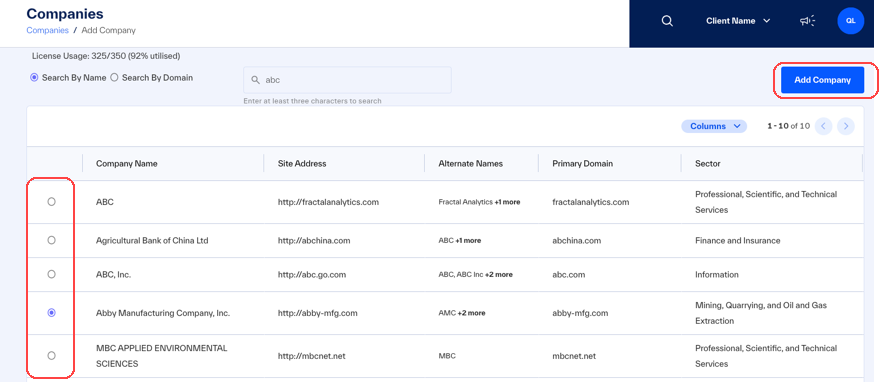 Add Company page Add Company button