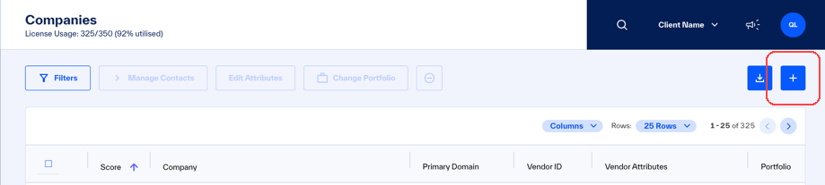 Add company button on Companies page